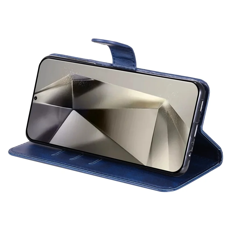 For Samsung Galaxy S25 Ultra Case Zipper Wallet Calf Texture PU Leather Phone Cover - Blue