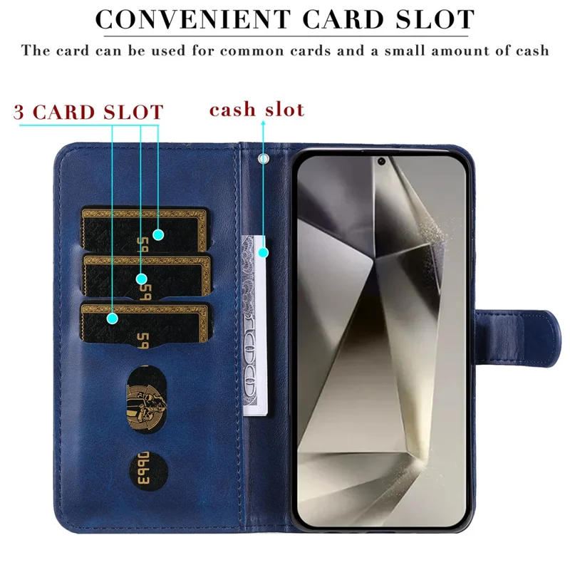 For Samsung Galaxy S25 Ultra Case Zipper Wallet Calf Texture PU Leather Phone Cover - Blue