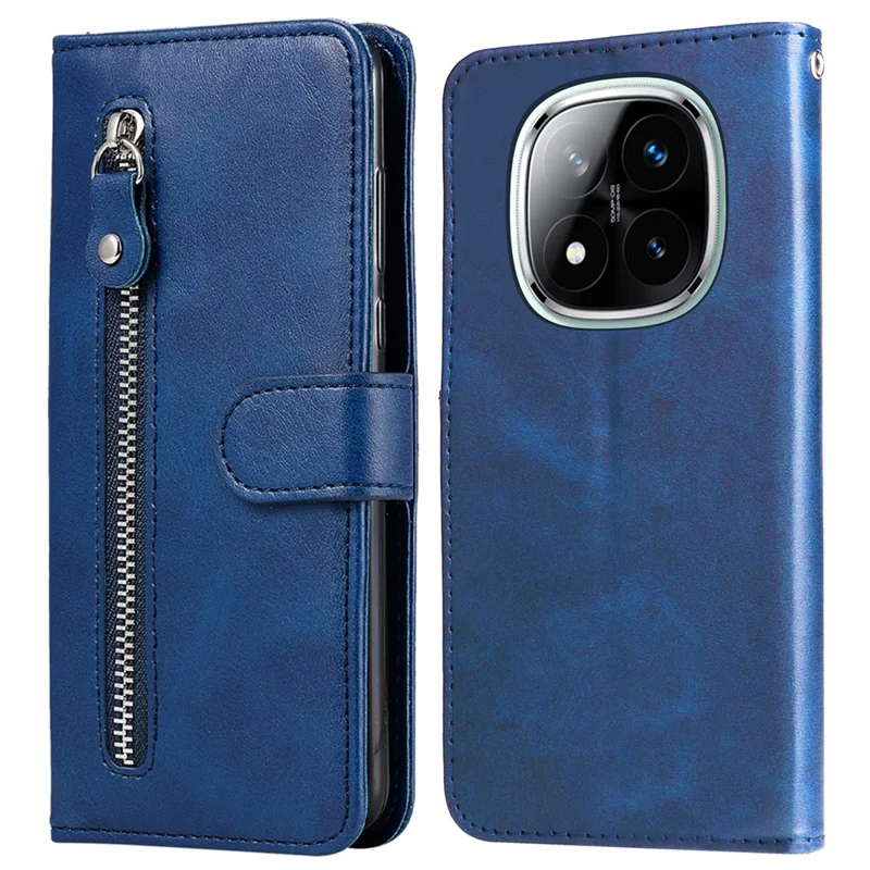 For Xiaomi Redmi Note 14 Pro+ 5G / Note 14 Pro 5G / Poco X7 5G Case Zipper Wallet Calf Texture PU Leather Phone Cover - Blue