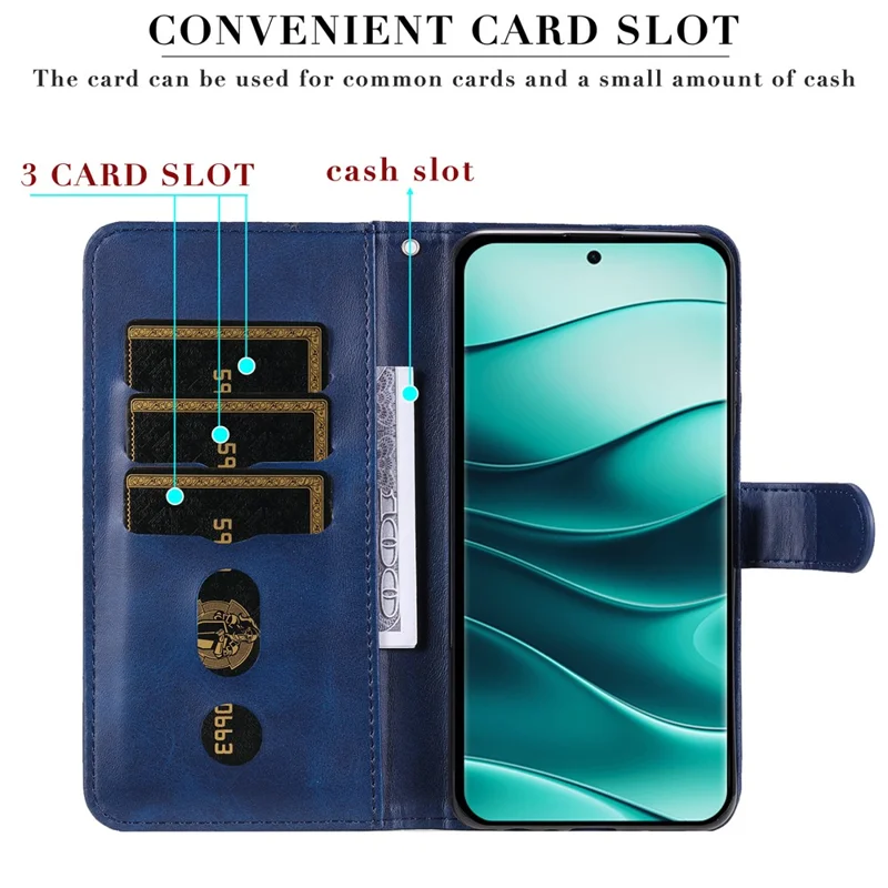 For Xiaomi Redmi Note 14 Pro+ 5G / Note 14 Pro 5G / Poco X7 5G Case Zipper Wallet Calf Texture PU Leather Phone Cover - Blue