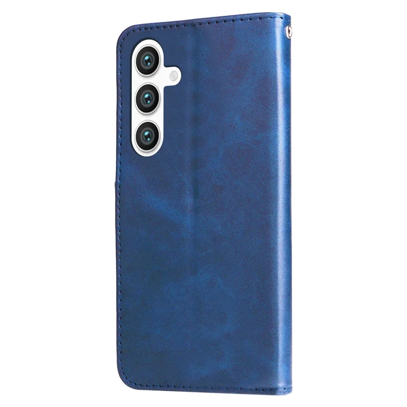 Voor Samsung Galaxy S25 Hoesje met Ritsportemonnee Kalfstextuur PU Leren Telefoonhoes - Blauw