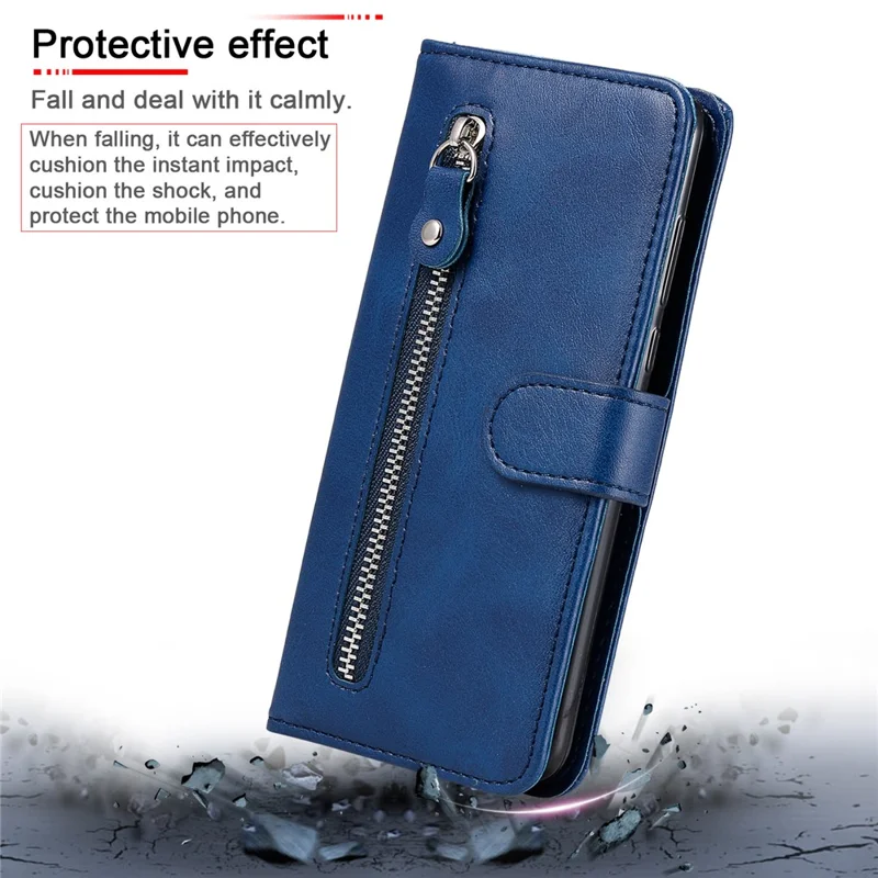 Voor Samsung Galaxy S25 Hoesje met Ritsportemonnee Kalfstextuur PU Leren Telefoonhoes - Blauw