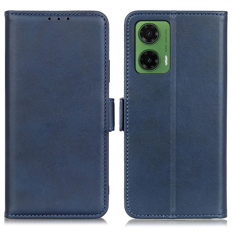 For Motorola Moto G35 5G Case Stand Cowhide Texture PU Leather Phone Cover - Blue