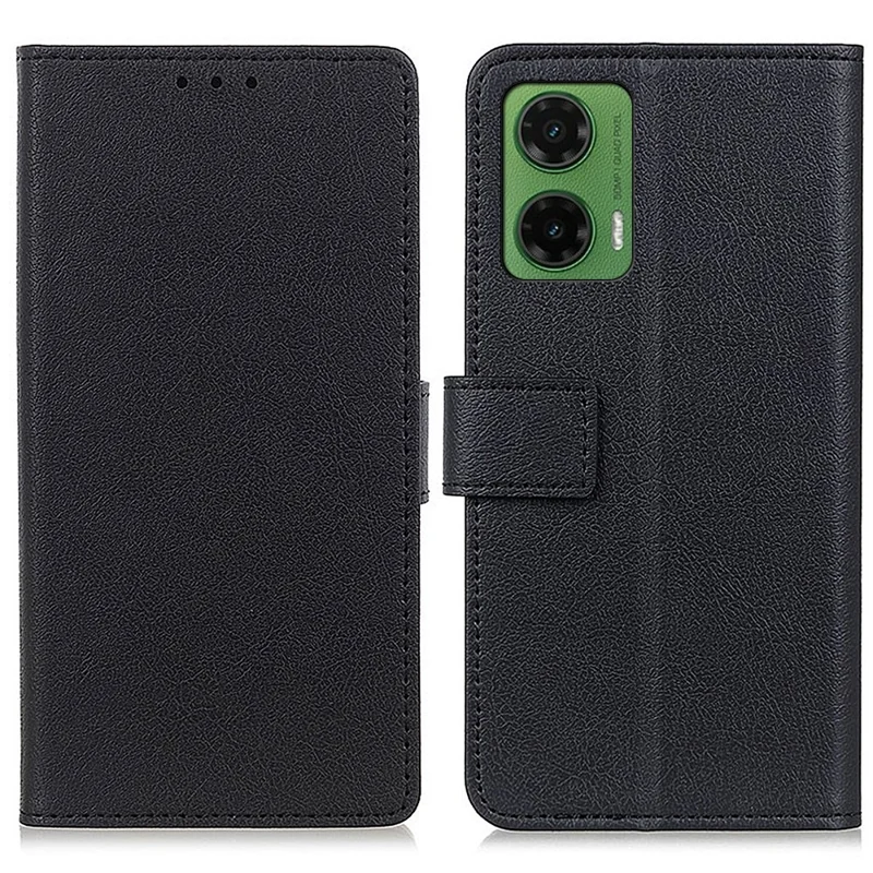 For Motorola Moto G35 5G Case PU Leather Stand Wallet Phone Cover - Black