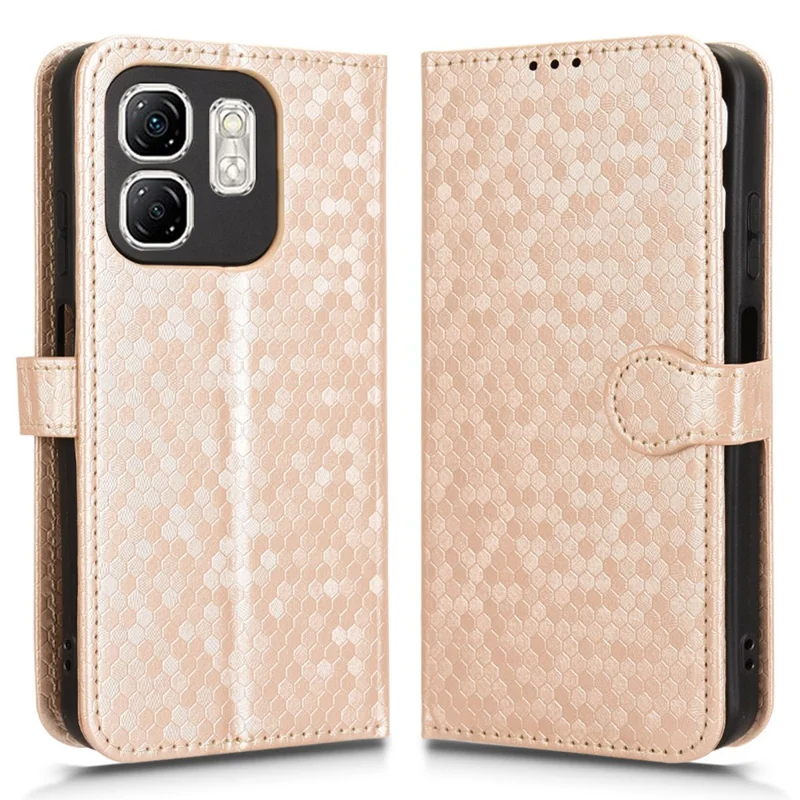 For Infinix Hot 50i 4G  /  Smart 9 4G Wallet Case Dot Pattern Imprint PU Leather Phone Cover - Rose Gold