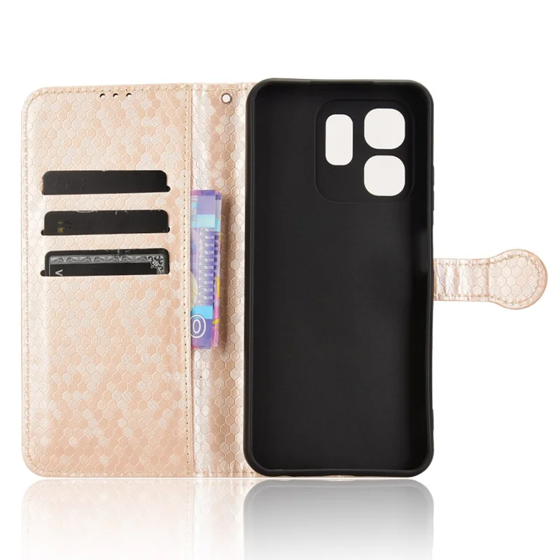 For Infinix Hot 50i 4G  /  Smart 9 4G Wallet Case Dot Pattern Imprint PU Leather Phone Cover - Rose Gold