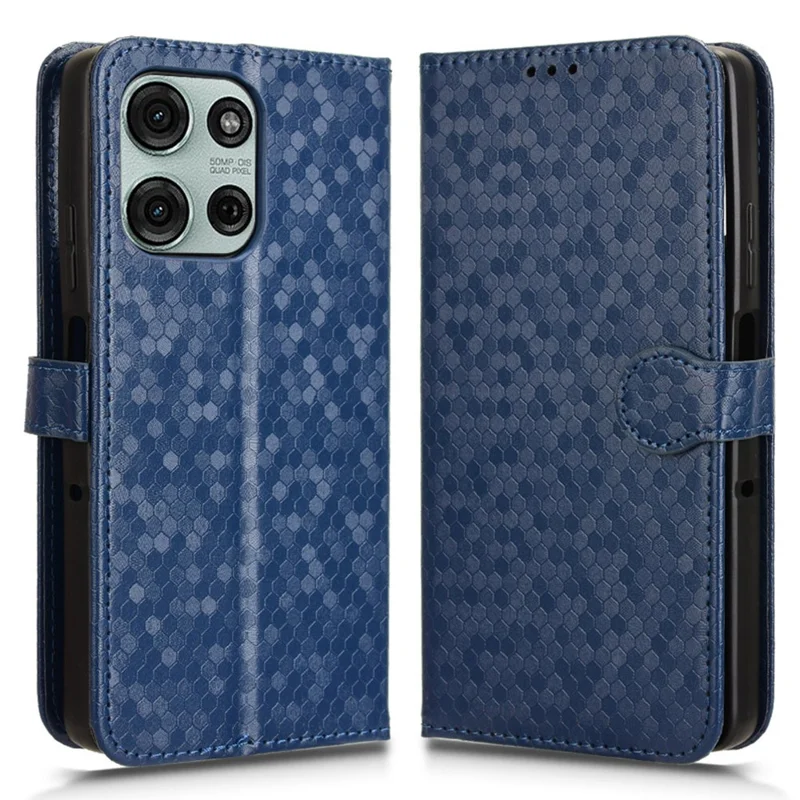 Portemonnee hoesje voor Motorola Moto G75 5G met stippenpatroon imitatie lederen telefoonhoes - Donkerblauw