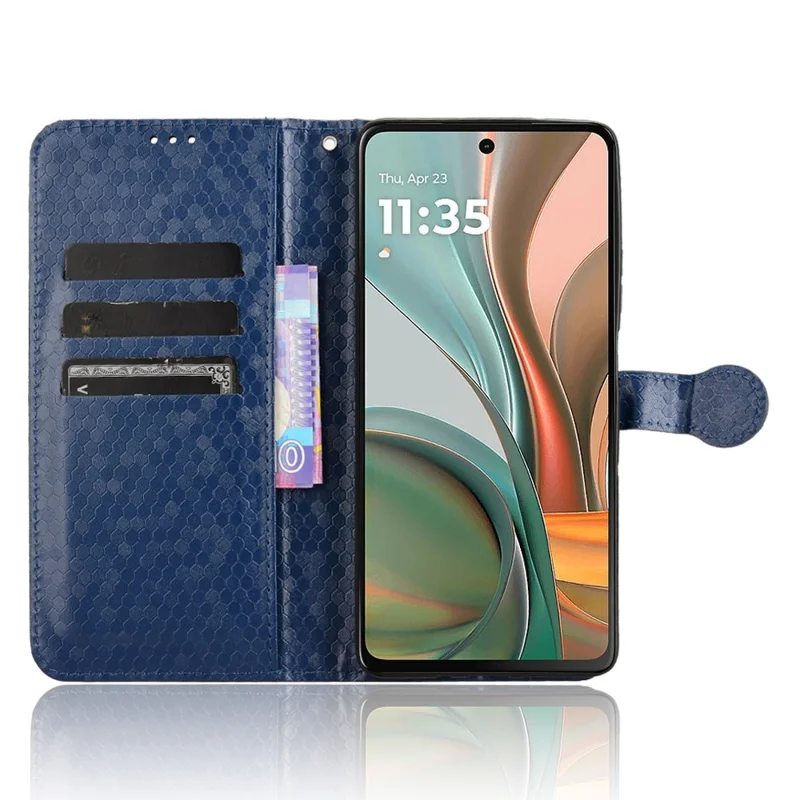 Portemonnee hoesje voor Motorola Moto G75 5G met stippenpatroon imitatie lederen telefoonhoes - Donkerblauw