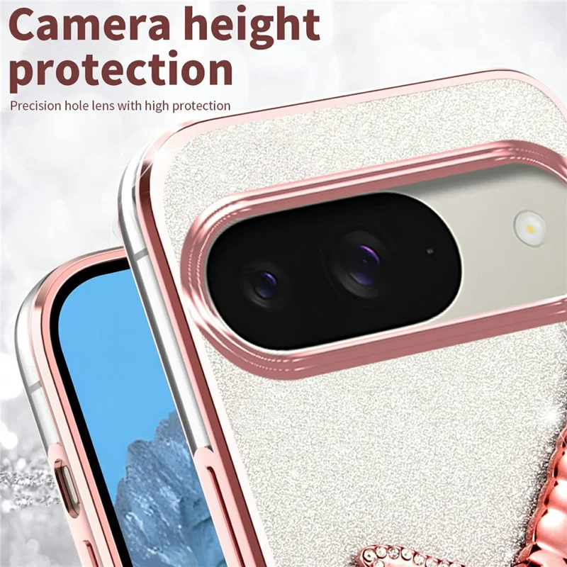 KADEM For Google Pixel 9 Pro  /  Pixel 9 Case Dragonfly Kickstand TPU Flowers Glitter Phone Cover - Pink