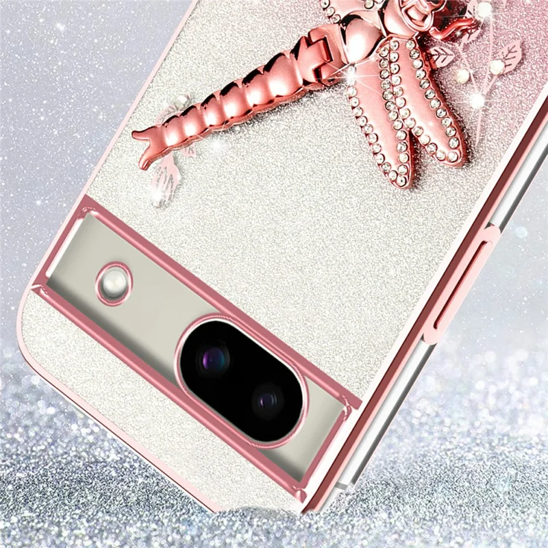 KADEM For Google Pixel 8a Case Dragonfly Kickstand TPU Flowers Glitter Phone Cover - Pink