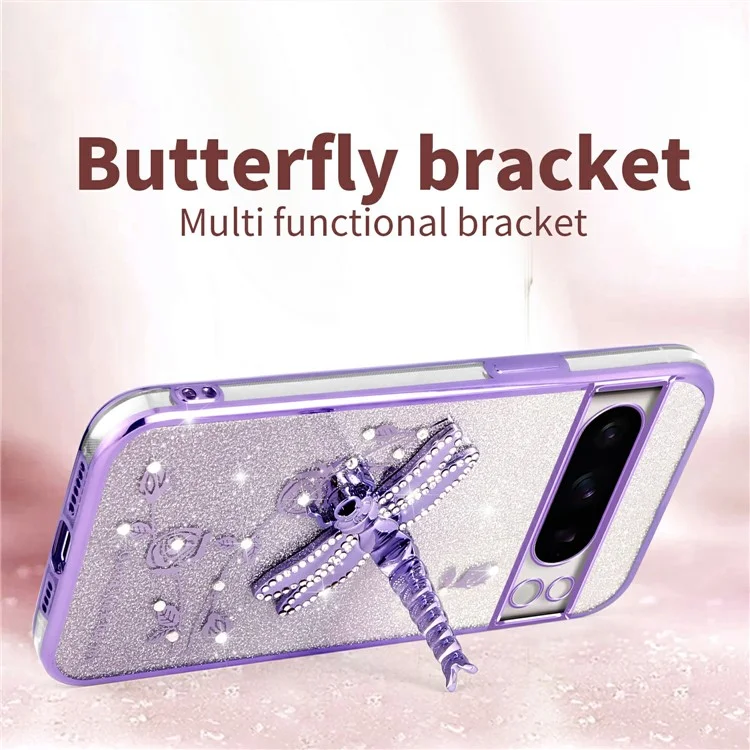KADEM For Google Pixel 8 Pro Case Dragonfly Kickstand TPU Flowers Glitter Phone Cover - Pink