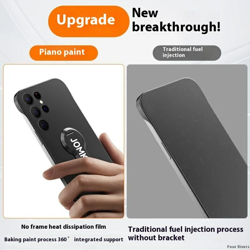 For Samsung Galaxy S23 Ultra Case Hard PC Frameless Baking Paint Kickstand Phone Cover - Black