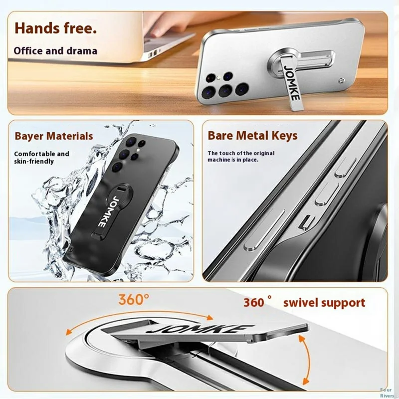 For Samsung Galaxy S23 Ultra Case Hard PC Frameless Baking Paint Kickstand Phone Cover - Black