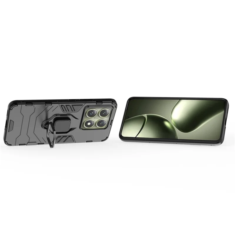 For Xiaomi 14T Case PC+TPU Protective Phone Cover with Ring Kickstand - Black