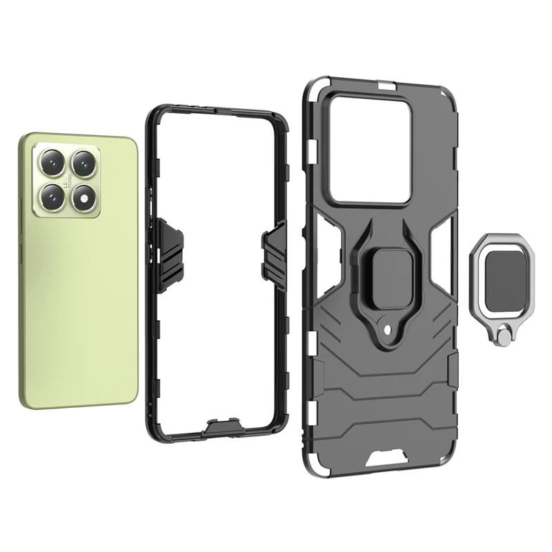 For Xiaomi 14T Case PC+TPU Protective Phone Cover with Ring Kickstand - Black
