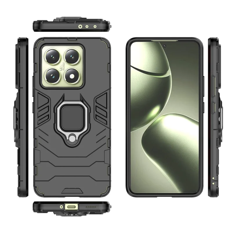 For Xiaomi 14T Case PC+TPU Protective Phone Cover with Ring Kickstand - Black