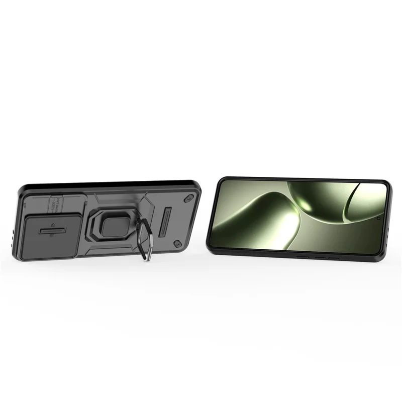 For Xiaomi 14T Case PC+TPU Kickstand Phone Protector with Lens Cover - Black