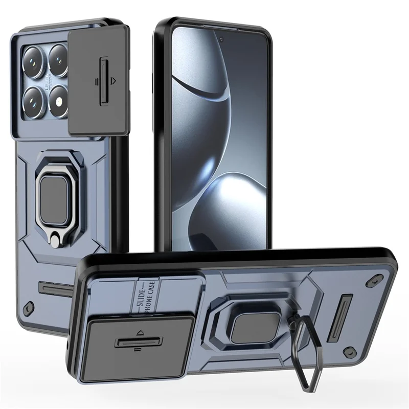 Para Xiaomi 14T Pro Case PC+TPU Kickstand Phone Protector com Lens Cover - Azul