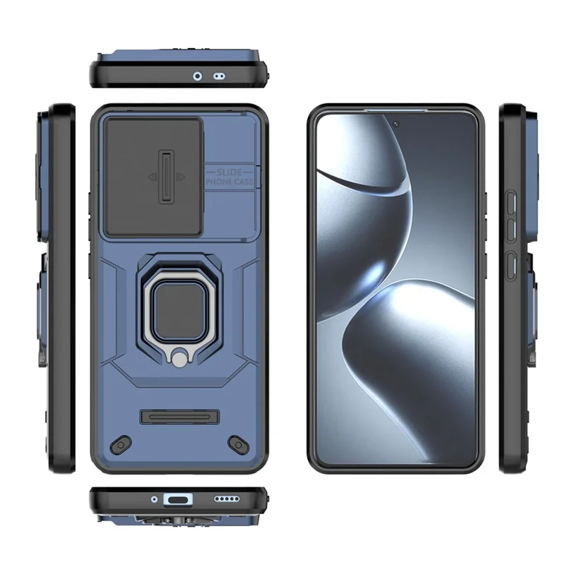 Para Xiaomi 14T Pro Case PC+TPU Kickstand Phone Protector com Lens Cover - Azul