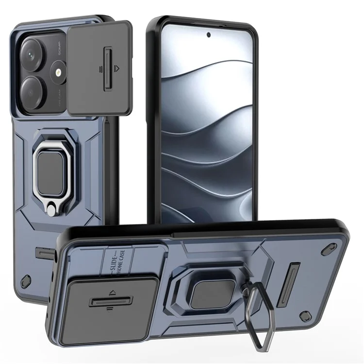 Für Xiaomi Redmi Note 14 5G-Hülle, PC+TPU-Ständer-Handyschützer mit Linsenabdeckung - Blau