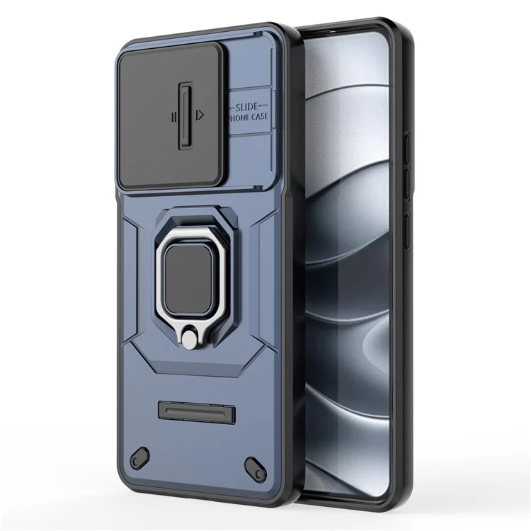 Für Xiaomi Redmi Note 14 5G-Hülle, PC+TPU-Ständer-Handyschützer mit Linsenabdeckung - Blau