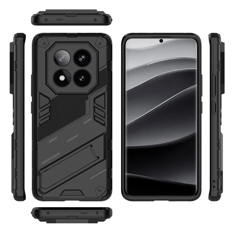 Coque pour Xiaomi Redmi Note 14 Pro+ 5G, PC+TPU antichoc avec support, couleur noire
