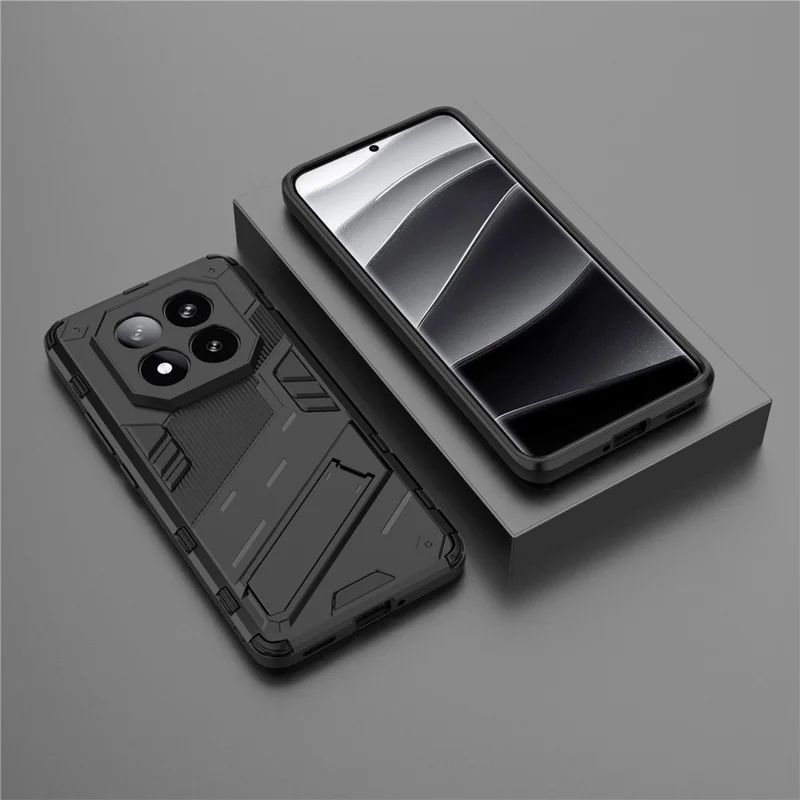 Coque pour Xiaomi Redmi Note 14 Pro+ 5G, PC+TPU antichoc avec support, couleur noire
