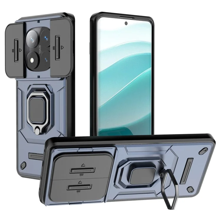 Pour Xiaomi Redmi Note 14 Pro 5G Coque PC+TPU Support Téléphone Protecteur avec Couvercle Objectif - Bleu