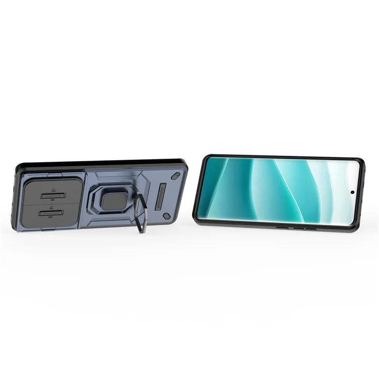 Pour Xiaomi Redmi Note 14 Pro 5G Coque PC+TPU Support Téléphone Protecteur avec Couvercle Objectif - Bleu