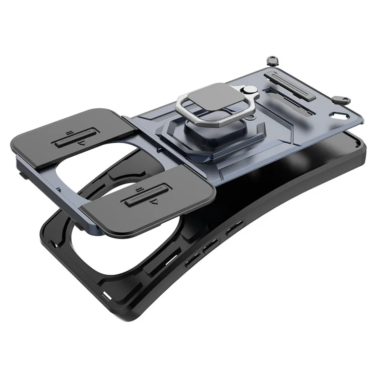 Pour Xiaomi Redmi Note 14 Pro 5G Coque PC+TPU Support Téléphone Protecteur avec Couvercle Objectif - Bleu