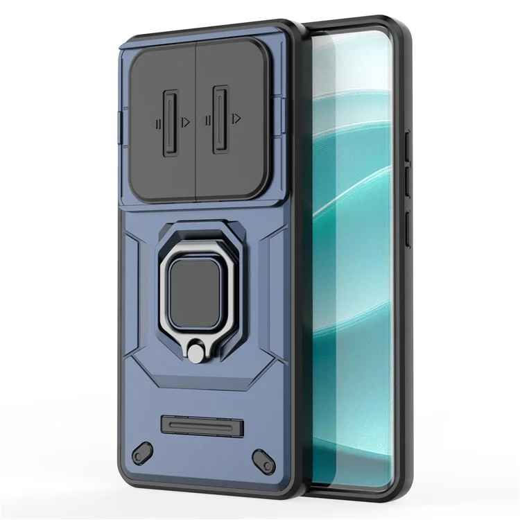 Pour Xiaomi Redmi Note 14 Pro 5G Coque PC+TPU Support Téléphone Protecteur avec Couvercle Objectif - Bleu