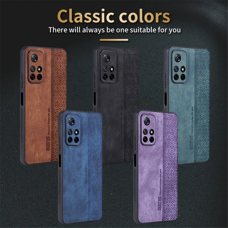 AZNS For Xiaomi Redmi Note 11T 5G / Note 11S 5G / Note 11 5G (MediaTek) / Poco M4 Pro 5G Imprinted Pattern Phone Cover Leather Coated TPU Case - Green