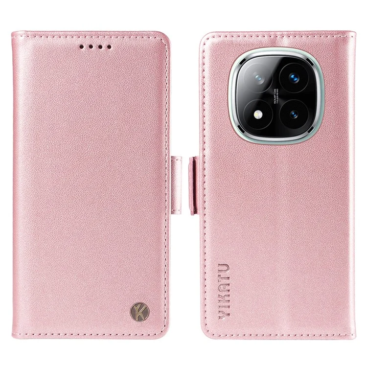 YIKATU YK-003 Чехол-книжка для Xiaomi Redmi Note 14 Pro 5G / 14 Pro+ 5G с подставкой и боковой пряжкой - Розовое золото