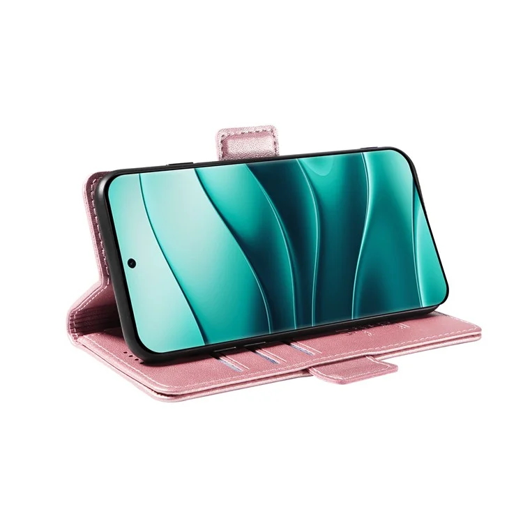 YIKATU YK-003 Чехол-книжка для Xiaomi Redmi Note 14 Pro 5G / 14 Pro+ 5G с подставкой и боковой пряжкой - Розовое золото