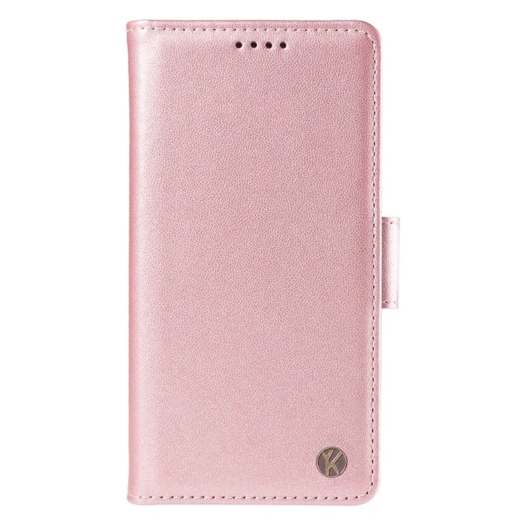 YIKATU YK-003 Чехол-книжка для Xiaomi Redmi Note 14 Pro 5G / 14 Pro+ 5G с подставкой и боковой пряжкой - Розовое золото