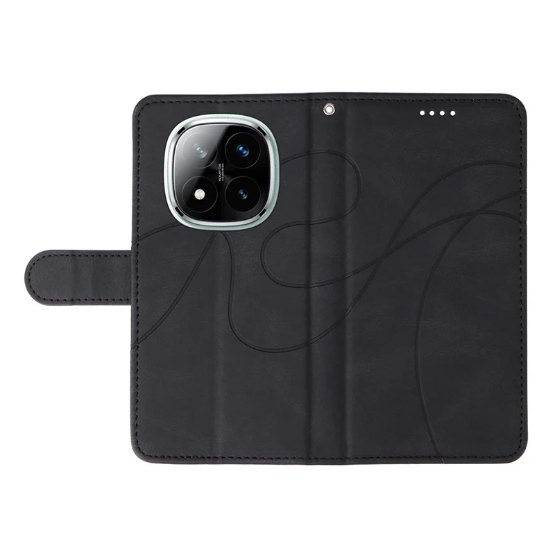 For Xiaomi Redmi Note 14 Pro+ 5G / Note 14 Pro 5G / Poco X7 5G Case Stand Wallet Leather Phone Cover Curved Line Wrist Strap - Black