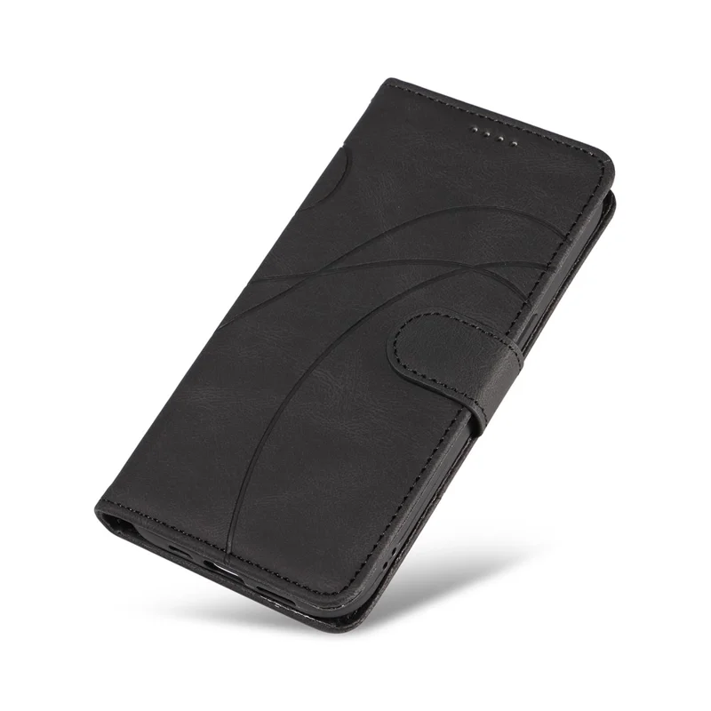 For Xiaomi Redmi Note 14 Pro+ 5G / Note 14 Pro 5G / Poco X7 5G Case Stand Wallet Leather Phone Cover Curved Line Wrist Strap - Black