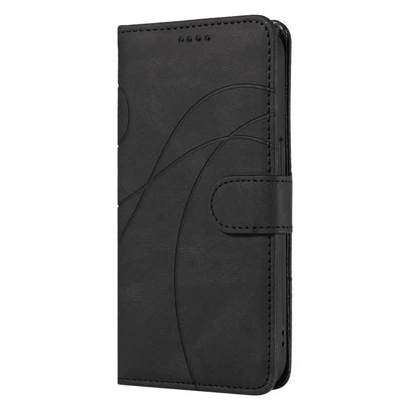 For Xiaomi Redmi Note 14 Pro+ 5G / Note 14 Pro 5G / Poco X7 5G Case Stand Wallet Leather Phone Cover Curved Line Wrist Strap - Black