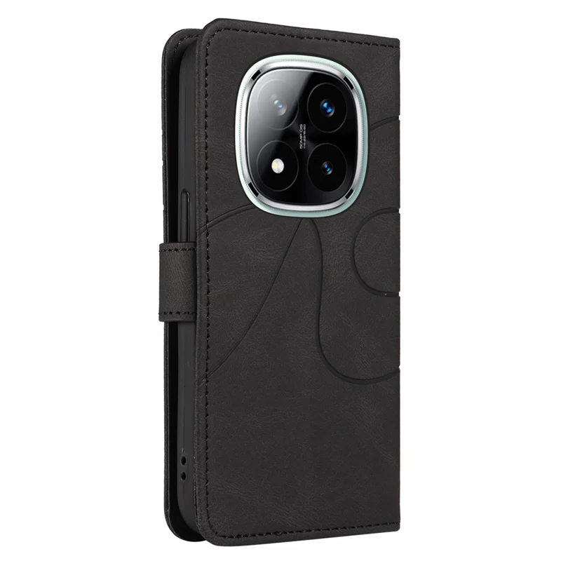 For Xiaomi Redmi Note 14 Pro+ 5G / Note 14 Pro 5G / Poco X7 5G Case Stand Wallet Leather Phone Cover Curved Line Wrist Strap - Black