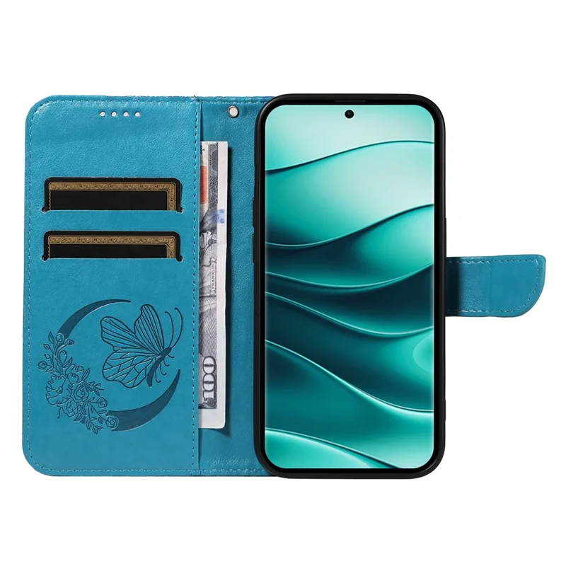 For Xiaomi Redmi Note 14 Pro+ 5G / Note 14 Pro 5G / Poco X7 5G Case Butterfly Pattern Leather Wallet Flip Phone Cover - Blue