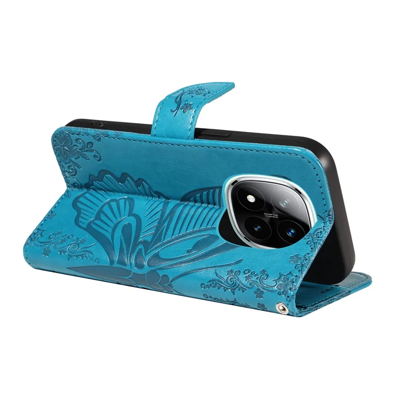 For Xiaomi Redmi Note 14 Pro+ 5G / Note 14 Pro 5G / Poco X7 5G Case Butterfly Pattern Leather Wallet Flip Phone Cover - Blue