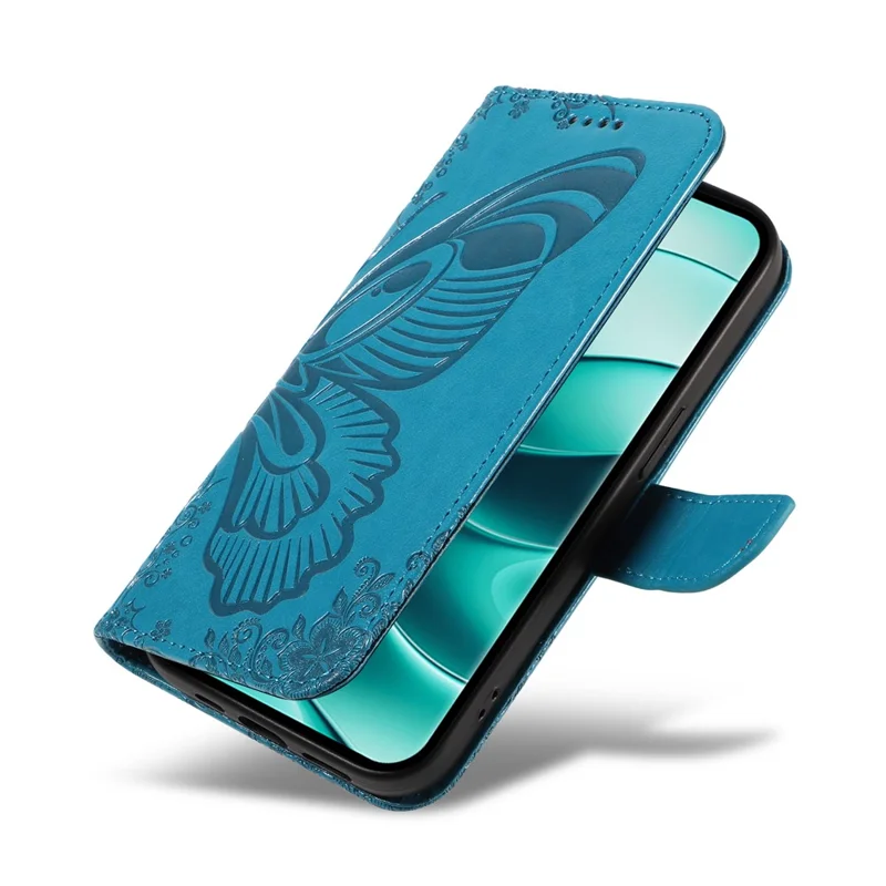 For Xiaomi Redmi Note 14 Pro+ 5G / Note 14 Pro 5G / Poco X7 5G Case Butterfly Pattern Leather Wallet Flip Phone Cover - Blue