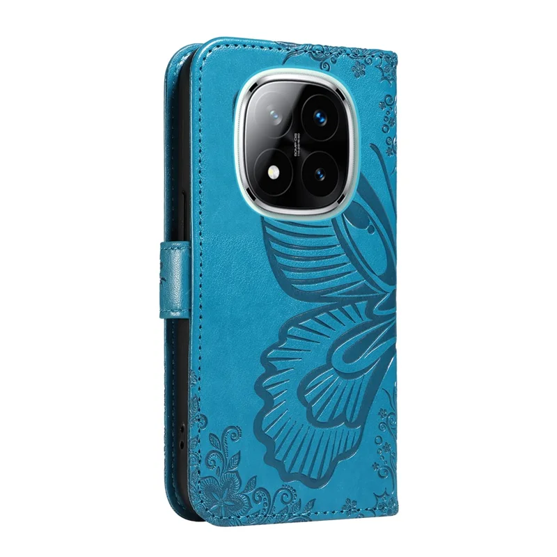For Xiaomi Redmi Note 14 Pro+ 5G / Note 14 Pro 5G / Poco X7 5G Case Butterfly Pattern Leather Wallet Flip Phone Cover - Blue