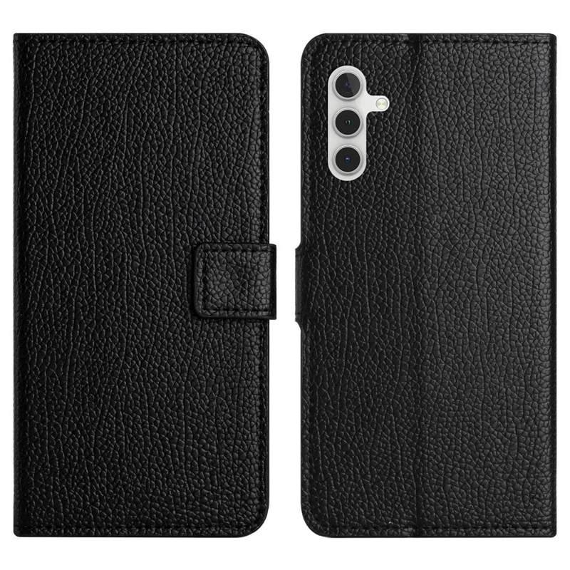 For Samsung Galaxy A56 5G Case PU Leather Wallet Phone Cover Litchi Texture, Black