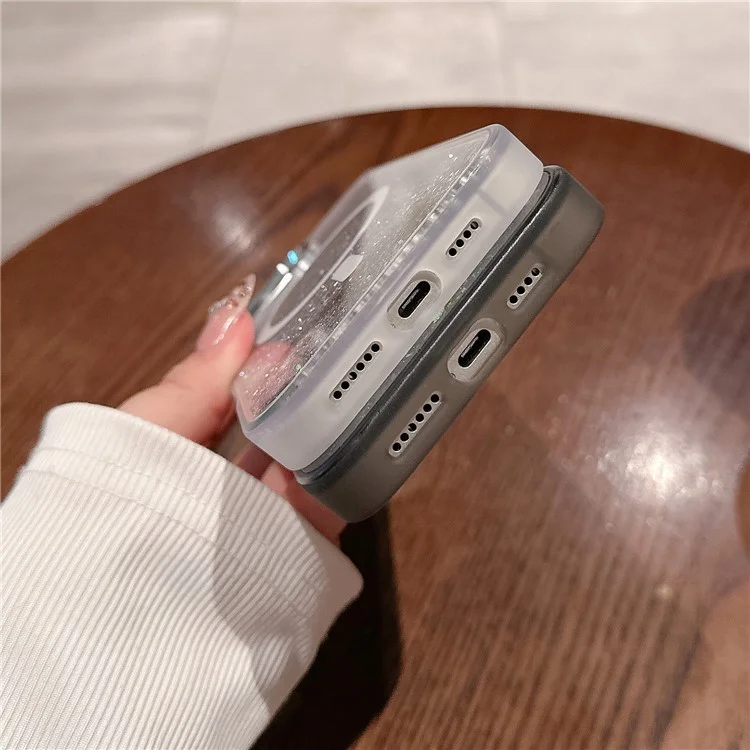 For iPhone 16 Pro Max Case Compatible with MagSafe Glitter Quicksand TPU+PC Phone Cover - Silver