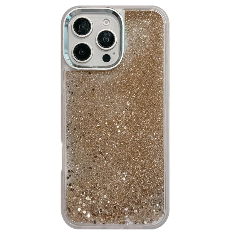 For iPhone 16 Pro Max Case Glitter Quicksand TPU+PC Shockproof Phone Cover - Gold