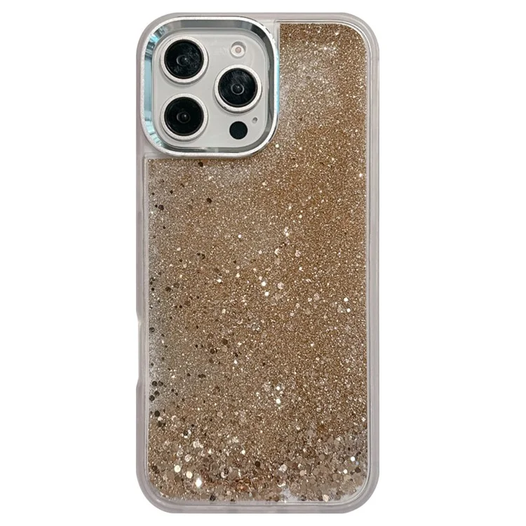 For iPhone 16 Pro Case Glitter Quicksand TPU+PC Shockproof Phone Cover - Gold