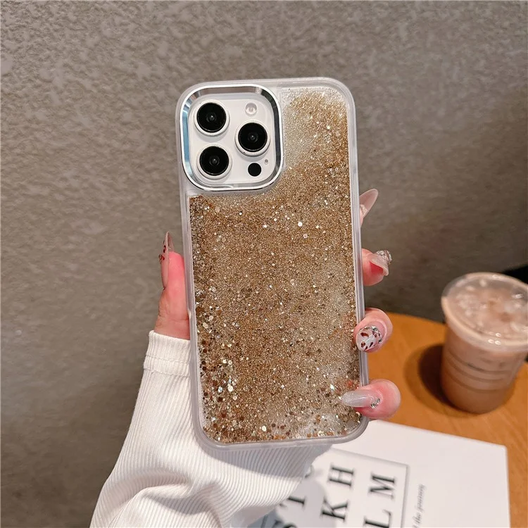 For iPhone 16 Pro Case Glitter Quicksand TPU+PC Shockproof Phone Cover - Gold