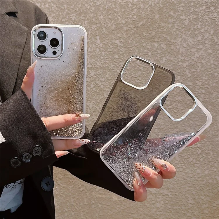 For iPhone 16 Pro Case Glitter Quicksand TPU+PC Shockproof Phone Cover - Gold