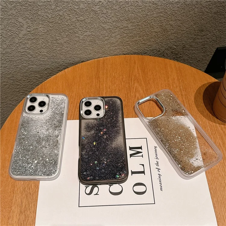 For iPhone 16 Pro Case Glitter Quicksand TPU+PC Shockproof Phone Cover - Gold